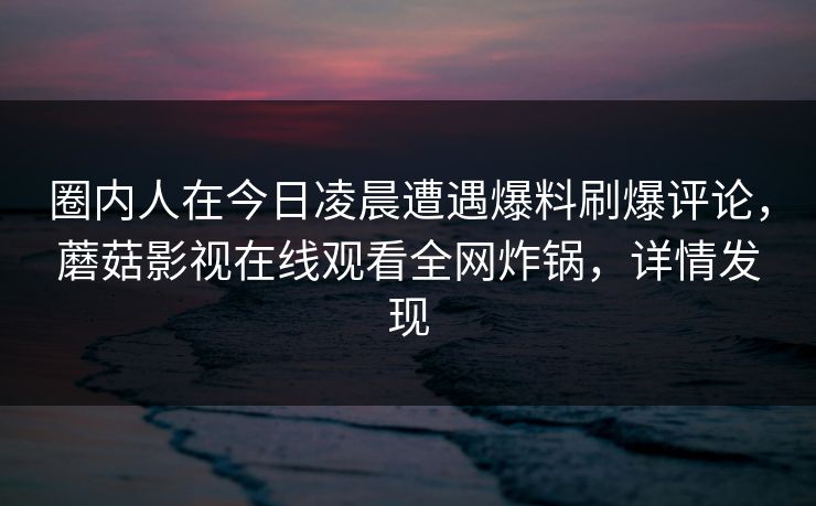 圈内人在今日凌晨遭遇爆料刷爆评论，蘑菇影视在线观看全网炸锅，详情发现