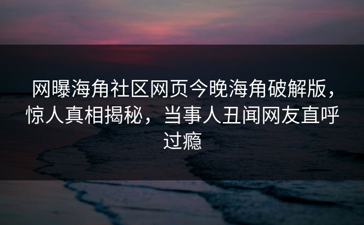 网曝海角社区网页今晚海角破解版，惊人真相揭秘，当事人丑闻网友直呼过瘾
