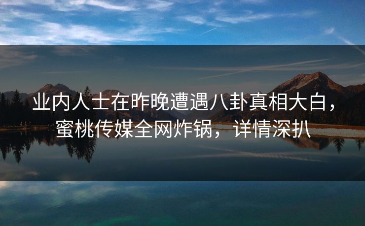 业内人士在昨晚遭遇八卦真相大白，蜜桃传媒全网炸锅，详情深扒
