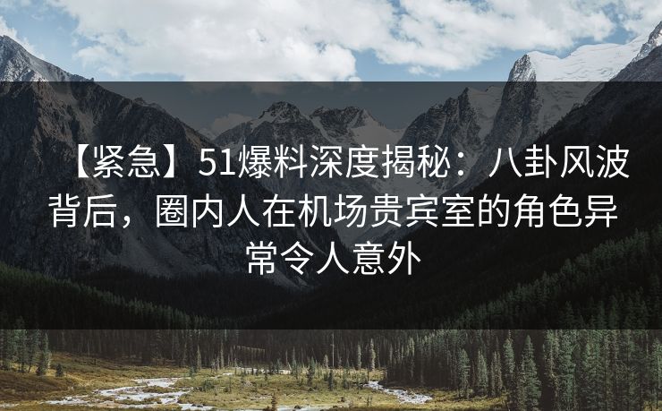 【紧急】51爆料深度揭秘：八卦风波背后，圈内人在机场贵宾室的角色异常令人意外